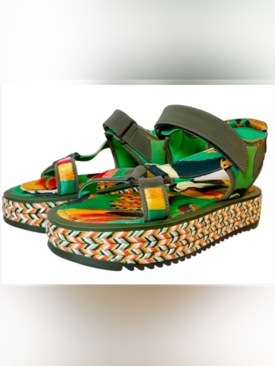 FARM Rio Shoes - FARM Rio Vegan Green Multicolor Braided Platform Sandals